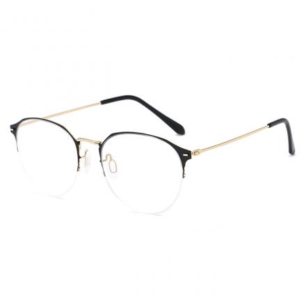欧杰欧OJO 男女同款金属圆框眼镜 超轻细腿潮流时尚学院风近视眼镜框 黑金色