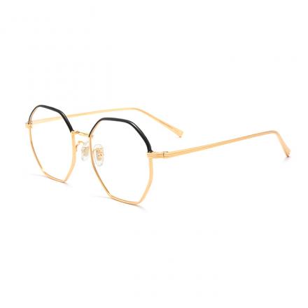 欧杰欧OJO 新款纯钛多边形眼镜 男女同款不规则六边形时尚眼镜架钛架 金框黑眉