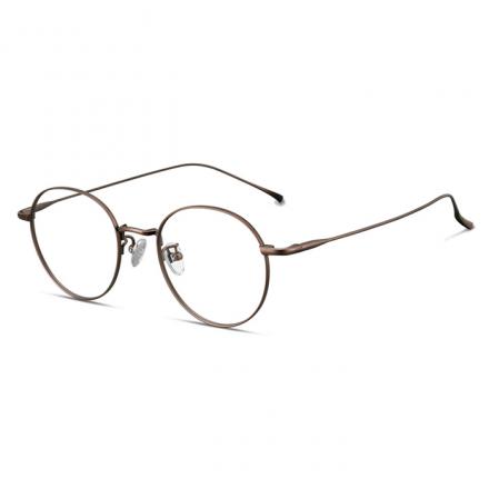 欧杰欧OJO 男女同款纯钛圆框眼镜框 经典复古金丝潮流近视钛架 咖啡色