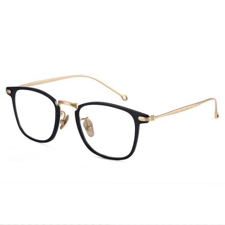 欧杰欧OJO 余文乐同款眼镜 复古纯钛防辐射蓝光近视眼镜钛架 黑金色