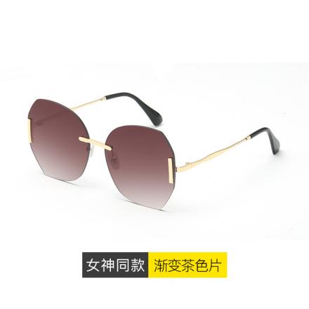 欧杰欧OJO 女款无框韩版墨镜 个性潮流大框网红太阳镜 渐变茶色片