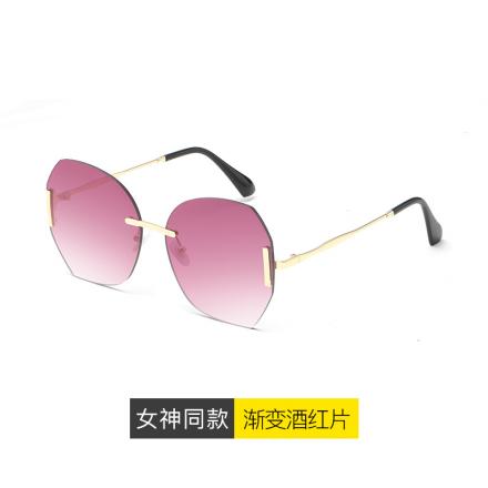 欧杰欧OJO 女款无框韩版墨镜 个性潮流大框网红太阳镜 渐变酒红色