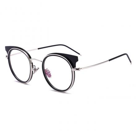 欧杰欧OJO 个性TR90猫耳眼镜框 圆形潮流近视眼镜架 银框黑边
