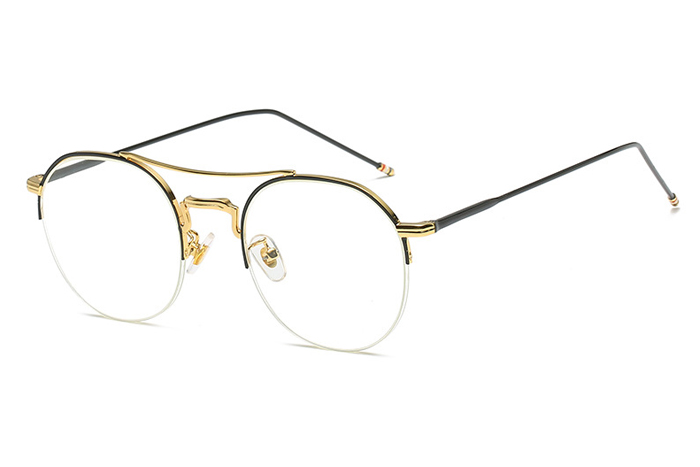 欧杰欧OJO 男女同款金属眼镜 复古圆框半框近视眼镜架 黑金色