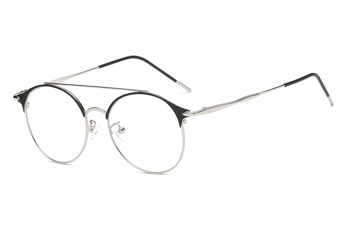 欧杰欧OJO 新款防蓝光眼镜 文艺金属校园风复古圆框近视眼镜架 黑银框