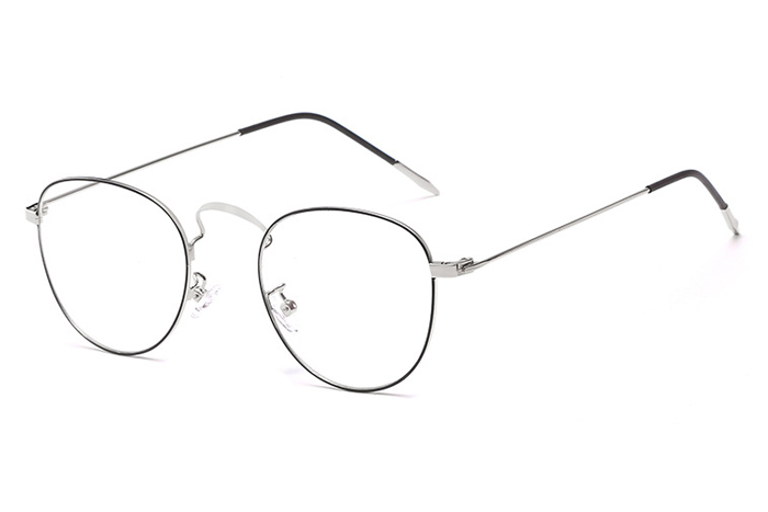 欧杰欧OJO 男女同款超轻细边眼镜 清新文艺复古圆框金属眼镜架 黑银框