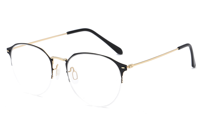 欧杰欧OJO 男女同款金属圆框眼镜 超轻细腿潮流时尚学院风近视眼镜框 黑金色