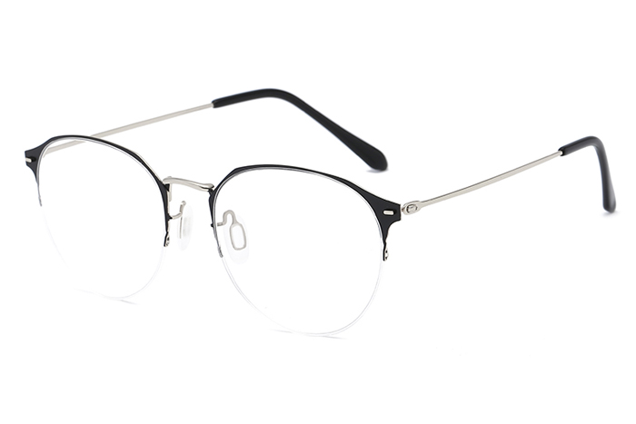 欧杰欧OJO 男女同款金属圆框眼镜 超轻细腿潮流时尚学院风近视眼镜框 黑银色