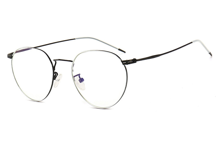 欧杰欧OJO 潮流男女同款防蓝光眼镜 复古金属圆框防辐射近视眼镜架 黑框白边