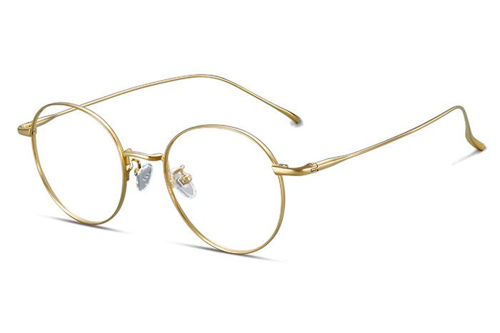 欧杰欧OJO 男女同款纯钛圆框眼镜框 经典复古金丝潮流近视钛架 金色
