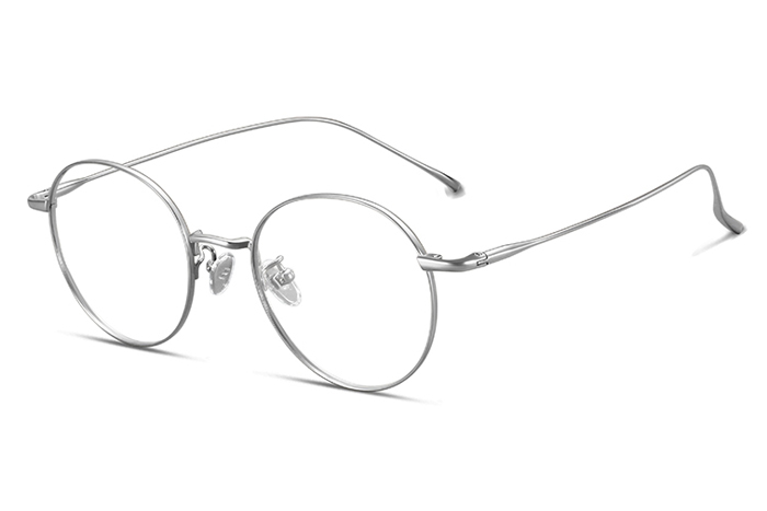 欧杰欧OJO 男女同款纯钛圆框眼镜框 经典复古金丝潮流近视钛架 银色