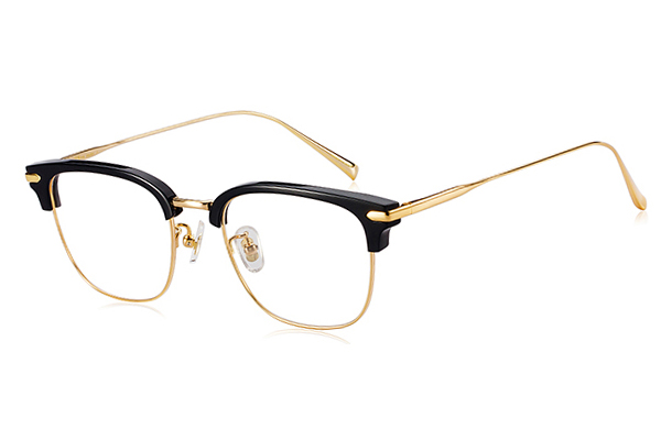 欧杰欧OJO 薛之谦同款纯钛眼镜 男女经典复古半框近视眼镜钛架 亮黑金