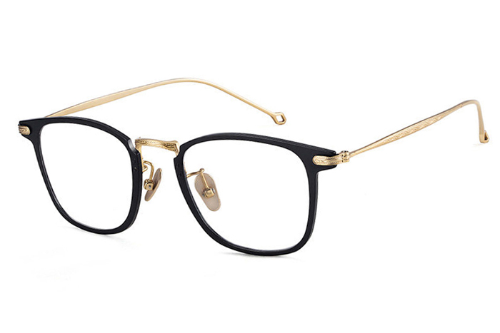 欧杰欧OJO 余文乐同款眼镜 复古纯钛防辐射蓝光近视眼镜钛架 黑金色