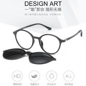 欧杰欧OJO 新款套镜一镜多用偏光眼镜 夹片磁石吸附塑钢近视镜框 蓝玳瑁框粉片