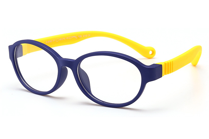 欧杰欧OJO 新款儿童硅胶眼镜 时尚潮流儿童可配近视眼镜架 深蓝框黄腿