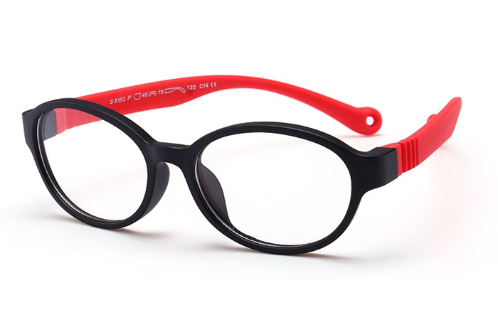 欧杰欧OJO 新款儿童硅胶眼镜 时尚潮流儿童可配近视眼镜架 黑框红腿