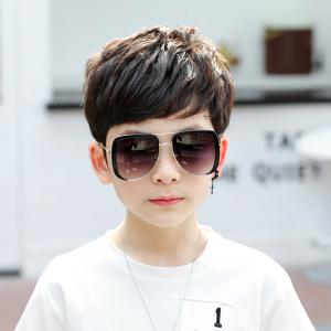 欧杰欧OJO 新款金属儿童高质量太阳镜 时尚儿童墨镜 真膜反光UV400眼镜 亮黑框冰蓝片