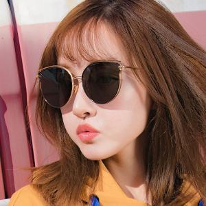 欧杰欧OJO 新款女式偏光金属墨镜 韩版个性潮流猫眼时尚网红太阳镜 金框粉色片