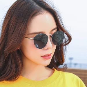 欧杰欧OJO 韩版女款墨镜 复古潮流无边框沙滩偏光太阳镜 金框粉色