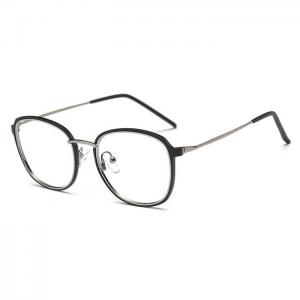 欧杰欧OJO 超轻TR90金属混合眼镜框 韩版复古方形近视眼镜架 亮黑框