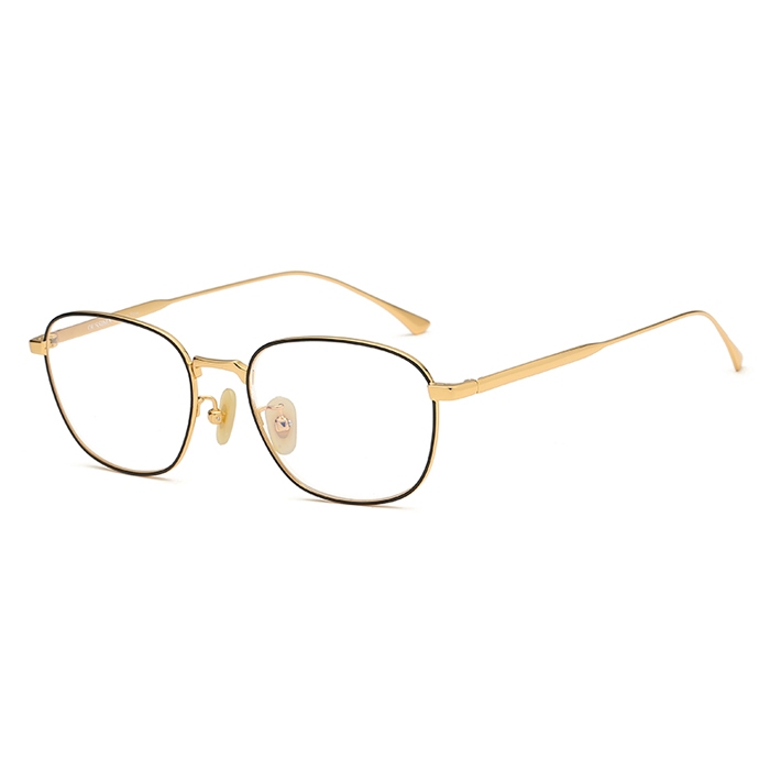 欧杰欧OJO 男女同款超轻钛金复古眼镜框 圆形近视防辐射钛架 黑金色