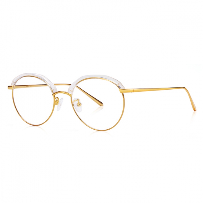 欧杰欧OJO 新款超轻男女纯钛眼镜框 复古半框近视眼镜钛架 透明金