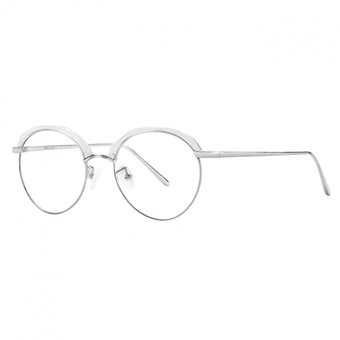 欧杰欧OJO 新款超轻男女纯钛眼镜框 复古半框近视眼镜钛架 透明银