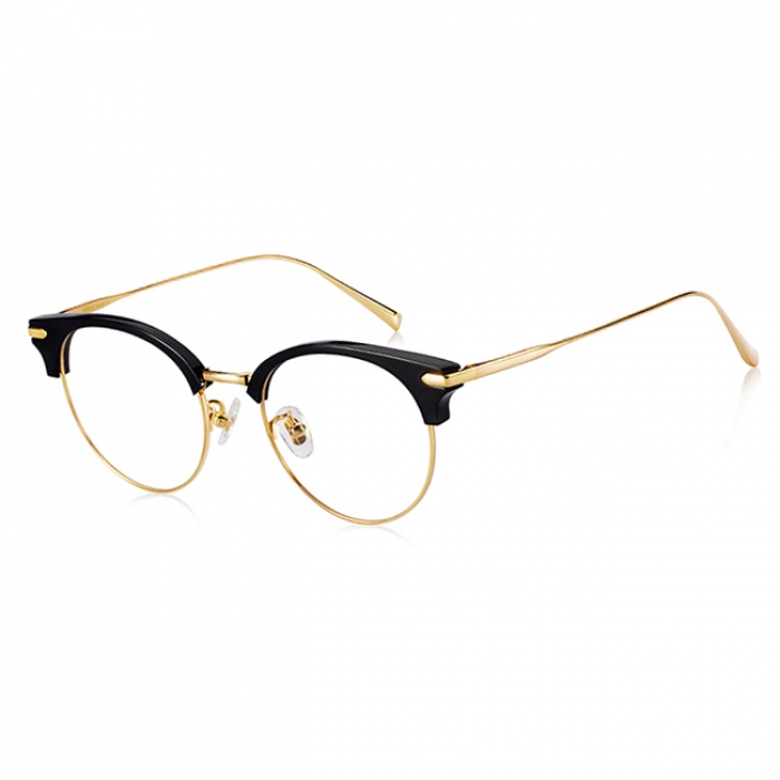 欧杰欧OJO 男女潮复古纯钛眼镜框 经典半框超轻文艺眼镜架钛架 黑色金框