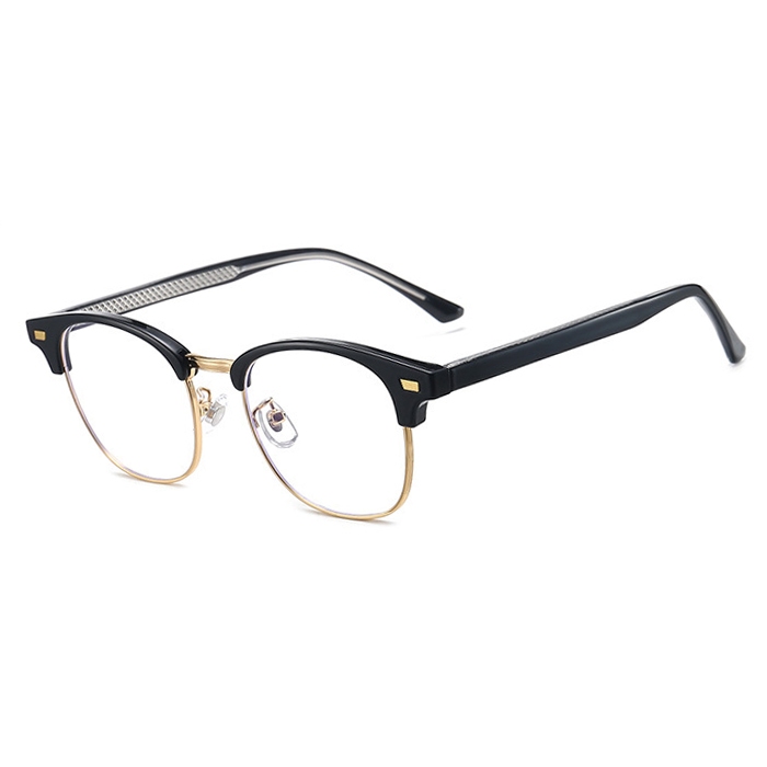  欧杰欧OJO 新款TR90丙酸插芯防蓝光镜架 金属眉毛半框商务眼镜 黑金色