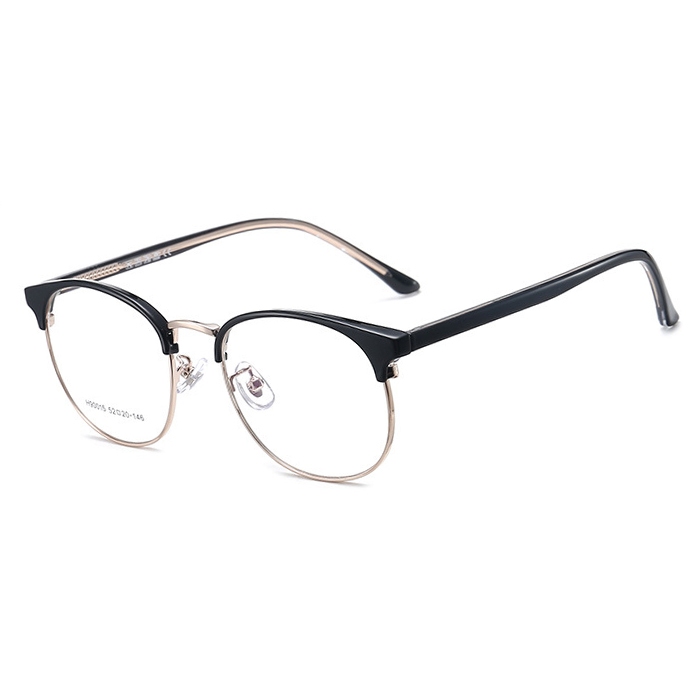 欧杰欧OJO 新款半框金属防蓝光眼镜 男女时尚超轻复古眼镜框 黑金色