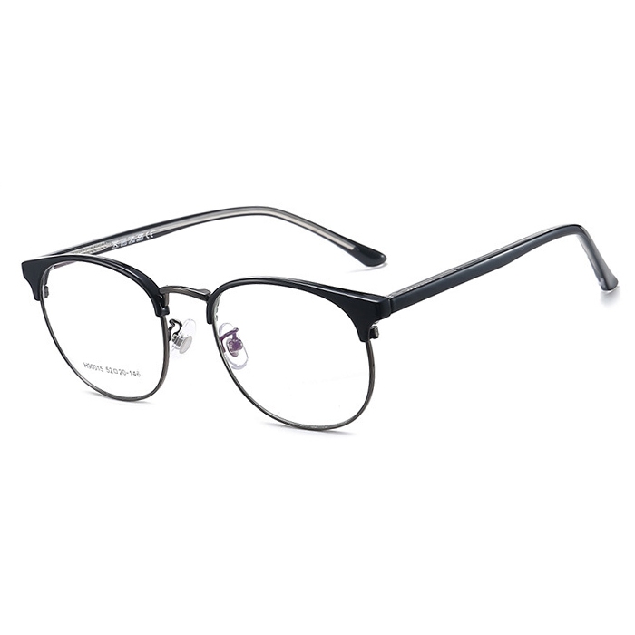 欧杰欧OJO 新款半框金属防蓝光眼镜 男女时尚超轻复古眼镜框 亮黑色