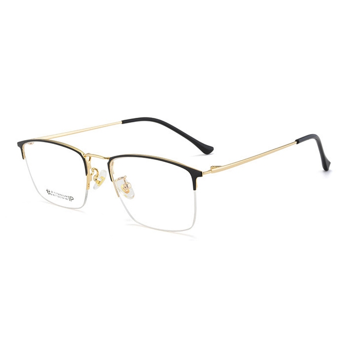 欧杰欧OJO 新款纯钛眼镜框 复古时尚半框眼镜架商务光学眼镜 黑金