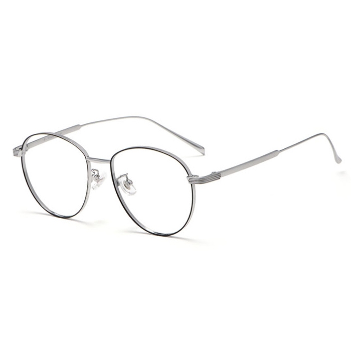 欧杰欧OJO 新款时尚复古纯钛眼镜框 超轻可配高度厚边框眼镜 黑银色