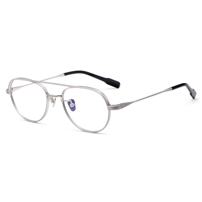 欧杰欧OJO 新款双梁宽边复古近视眼镜框 男女超轻纯钛眼镜架 银色