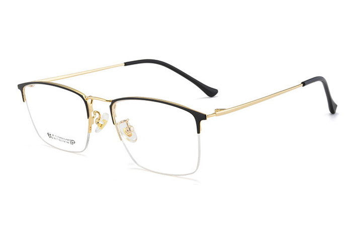 欧杰欧OJO 新款纯钛眼镜框 复古时尚半框眼镜架商务光学眼镜 黑金