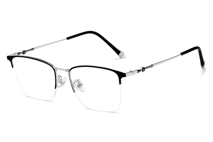 欧杰欧OJO 超轻纯钛复古眼镜框 时尚半框光学近视眼镜框 黑银