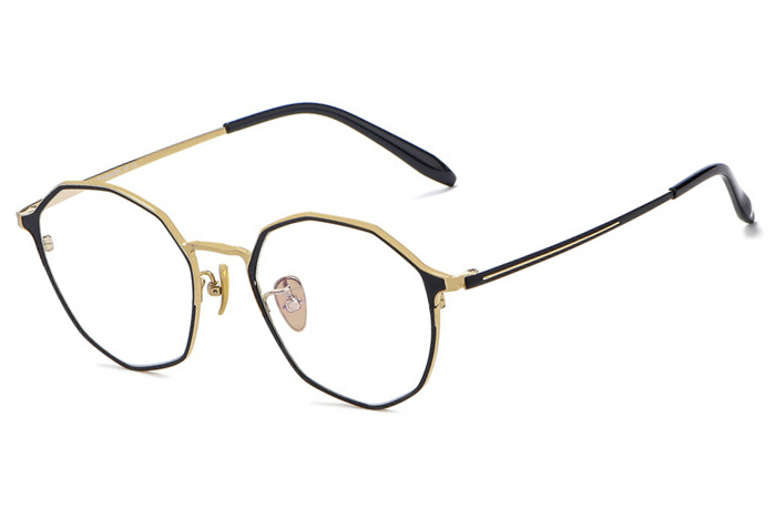 欧杰欧OJO 新款高端复古纯钛眼镜框 超轻轻奢多边形眼镜框 黑金色