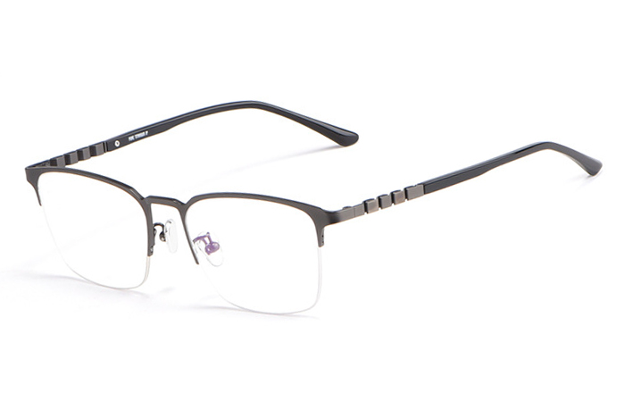 欧杰欧OJO 新品男士纯钛眼镜框 复古商务半框高端近视眼镜架 枪色