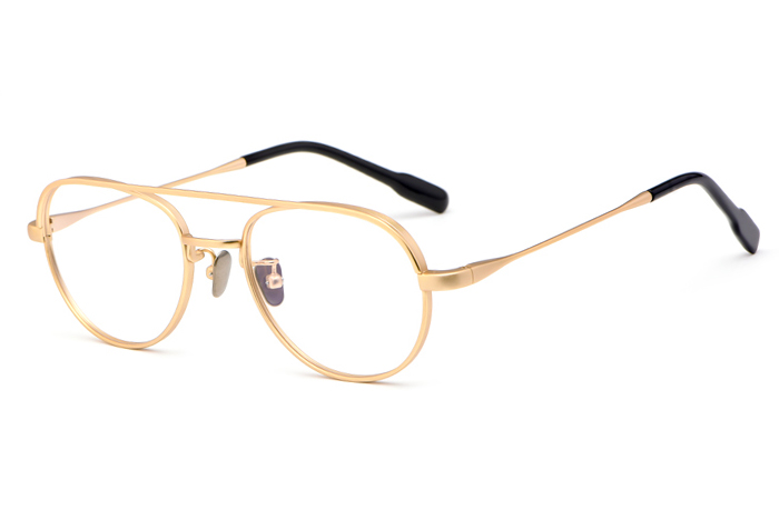 欧杰欧OJO 新款双梁宽边复古近视眼镜框 男女超轻纯钛眼镜架 金色