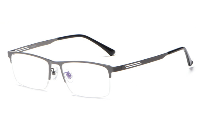 欧杰欧OJO 新品超轻纯钛眼镜框 男士商务半框弹性腿镜架 枪色
