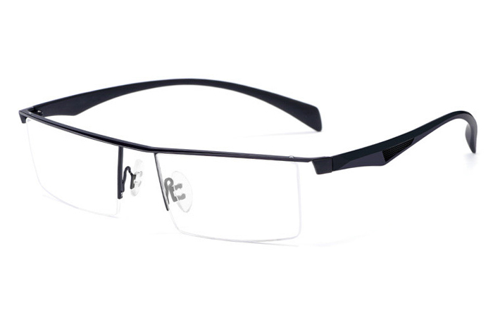 欧杰欧OJO 新款大框男士眼镜框 金属合金商务半框眼镜 黑色