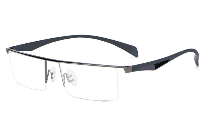 欧杰欧OJO 新款大框男士眼镜框 金属合金商务半框眼镜 枪色