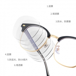  欧杰欧OJO 新款TR90丙酸插芯防蓝光镜架 金属眉毛半框商务眼镜 黑金色