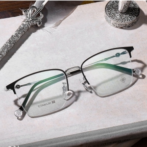 欧杰欧OJO 超轻纯钛复古眼镜框 时尚半框光学近视眼镜框 黑银