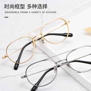 欧杰欧OJO 新款双梁宽边复古近视眼镜框 男女超轻纯钛眼镜架 金色