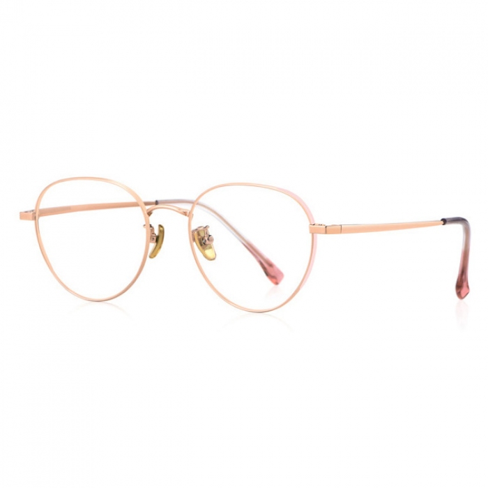 欧杰欧OJO 新款纯钛光学眼镜架 时尚超轻宽边复古眼镜框 玫瑰金