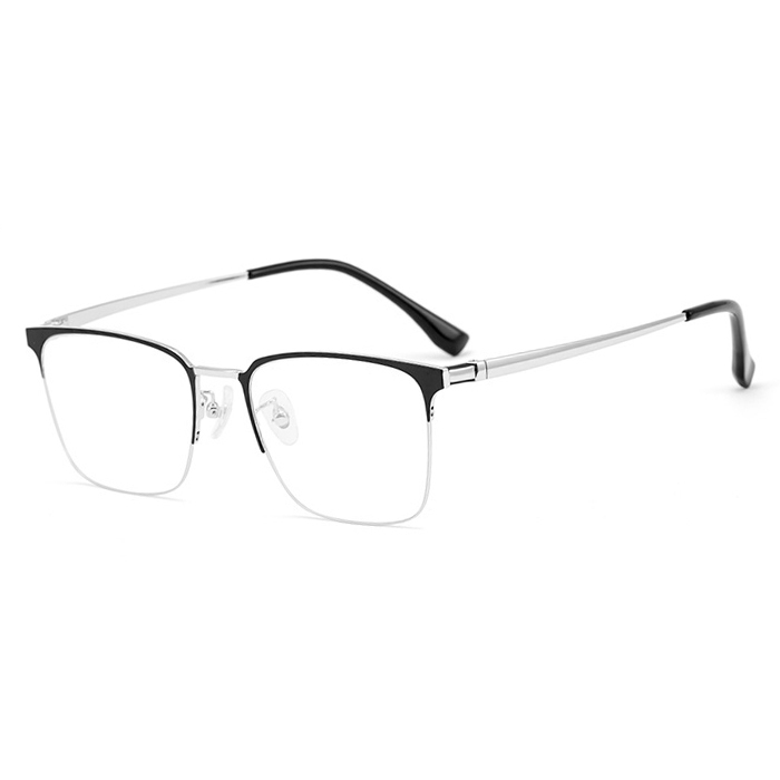 欧杰欧OJO 复古半框眼镜架超 超轻男士纯钛眼镜框近视眼镜 黑银