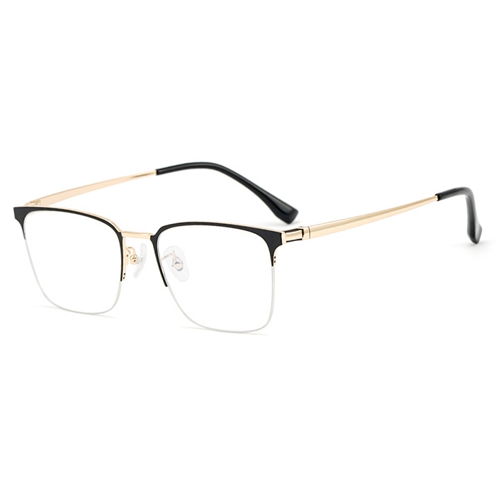 欧杰欧OJO 复古半框眼镜架超 超轻男士纯钛眼镜框近视眼镜 黑金