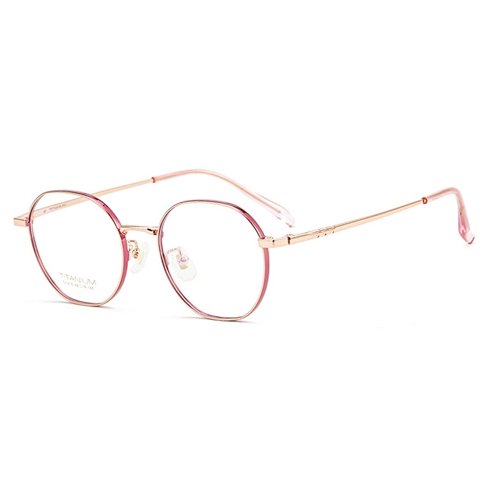 欧杰欧OJO 新款时尚纯钛眼镜框时 男女文艺复古近视眼镜 紫玫金