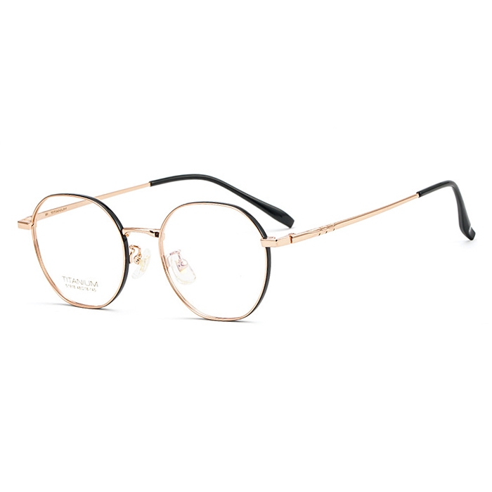 欧杰欧OJO 新款时尚纯钛眼镜框时 男女文艺复古近视眼镜 黑玫金